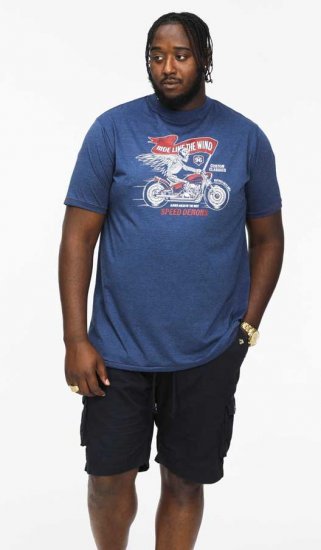 D555 BRADFORD Skeleton Biker Printed T-Shirt Navy - T-shirts - Grote Maten T-shirts Heren
