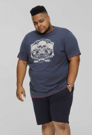 D555 COOK Trio Of Skulls Printed Crew Neck T-Shirt Slate Blue - T-shirts - Grote Maten T-shirts Heren