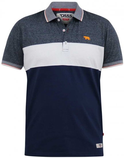 D555 EMERSON Cut And Sew Polo With Jacquard Collar Navy - Polo shirts - Grote Maten Poloshirts Heren
