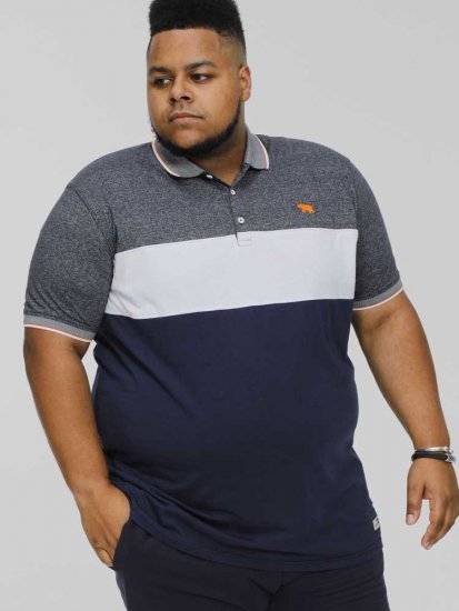 D555 EMERSON Cut And Sew Polo With Jacquard Collar Navy - Polo shirts - Grote Maten Poloshirts Heren