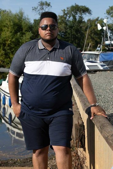 D555 EMERSON Cut And Sew Polo With Jacquard Collar Navy - Polo shirts - Grote Maten Poloshirts Heren