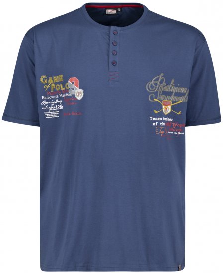 Adamo Dundee Printed Serafino T-shirt Denim Blue - T-shirts - Grote Maten T-shirts Heren