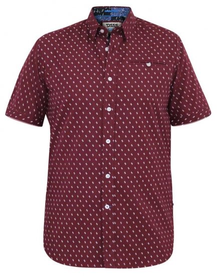 D555 DUNSTABLE S/S Micro AO Print Shirt Burgundy - Overhemden - Overhemden Grote Maten Heren