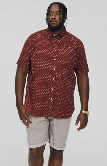 D555 DUNSTABLE S/S Micro AO Print Shirt Burgundy - Overhemden - Overhemden Grote Maten Heren