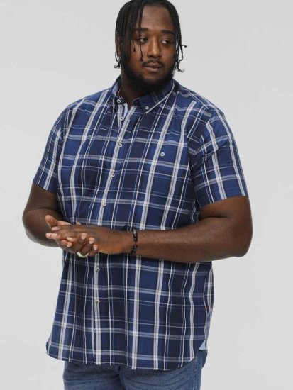 D555 HADSTOCK Check Button Down Collar S/S Shirt Navy - Overhemden - Overhemden Grote Maten Heren