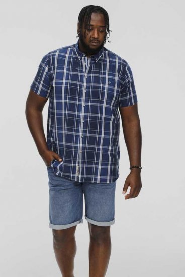 D555 HADSTOCK Check Button Down Collar S/S Shirt Navy - Overhemden - Overhemden Grote Maten Heren