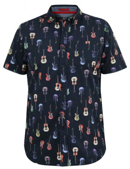 D555 BARRATT Guitar AO Printed Button Down Collar S/S Shirt - Overhemden - Overhemden Grote Maten Heren