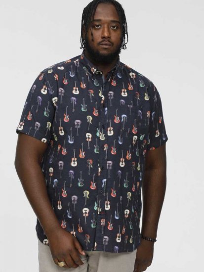 D555 BARRATT Guitar AO Printed Button Down Collar S/S Shirt - Overhemden - Overhemden Grote Maten Heren