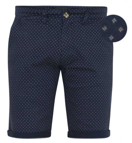 D555 DUDLEY AO Printed Stretch Chino Shorts Navy - Korte broeken - Grote Maten Korte Broeken Heren