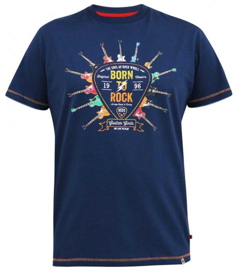 D555 COLIN Born To Rock Printed Crew Neck T-Shirt French Navy - T-shirts - Grote Maten T-shirts Heren