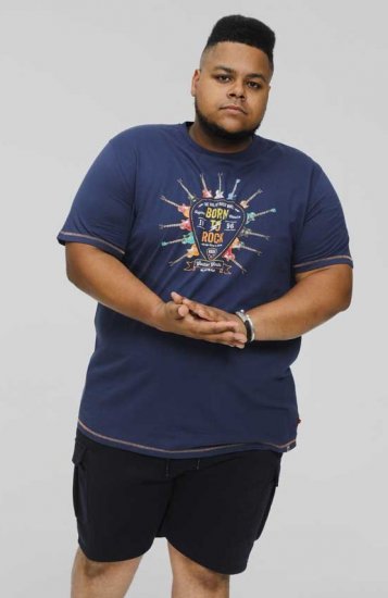 D555 COLIN Born To Rock Printed Crew Neck T-Shirt French Navy - T-shirts - Grote Maten T-shirts Heren