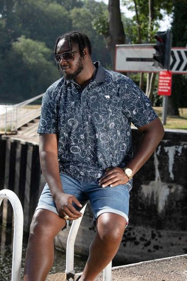 D555 ROLAND Printed Polo Shirt Navy - Polo shirts - Grote Maten Poloshirts Heren