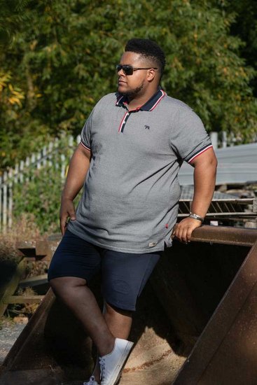 D555 BAYTON 2 Fine Stripe Jersey Polo Grey - Polo shirts - Grote Maten Poloshirts Heren