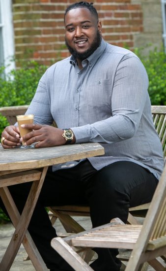 D555 RADCLIFFE Cross Hatch Soft Touch Slub Long Sleeve Shirt With Chest Patch Pocket Charcoal - Overhemden - Overhemden Grote Maten Heren