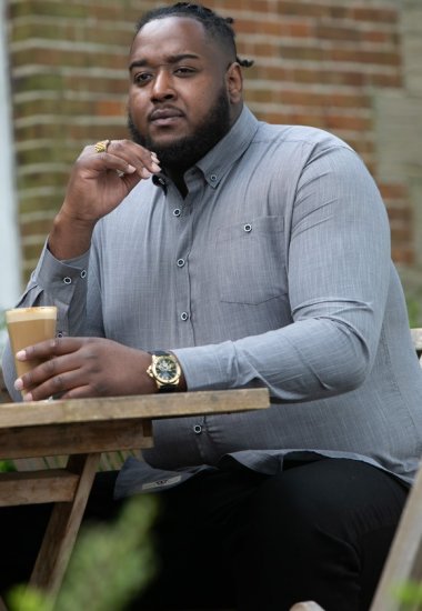 D555 RADCLIFFE Cross Hatch Soft Touch Slub Long Sleeve Shirt With Chest Patch Pocket Charcoal - Overhemden - Overhemden Grote Maten Heren