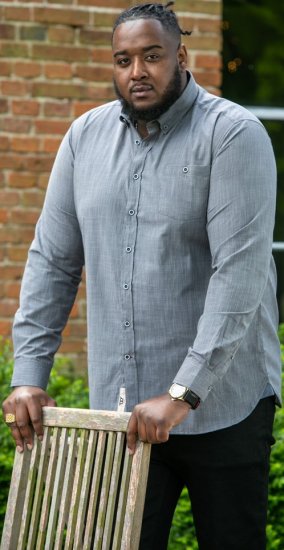 D555 RADCLIFFE Cross Hatch Soft Touch Slub Long Sleeve Shirt With Chest Patch Pocket Charcoal - Overhemden - Overhemden Grote Maten Heren