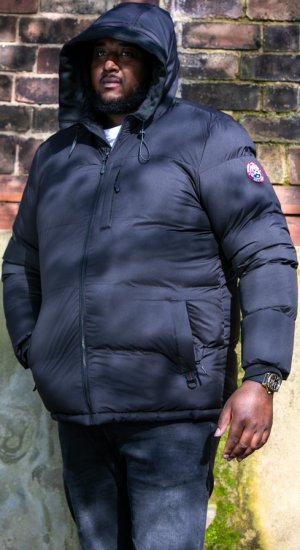 D555 DOMENIC Quilted Puffer Jacket With Half Micro Fleece Lining And Hood Black - Jassen - Grote Maten Herenjassen