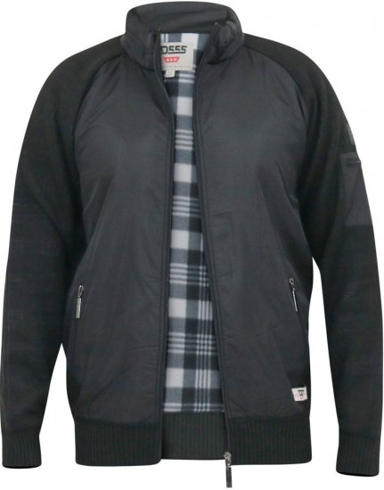 D555 MARSDEN Hybrid Knitted Jacket With Bonded Fleece Lining Black - Jassen - Grote Maten Herenjassen