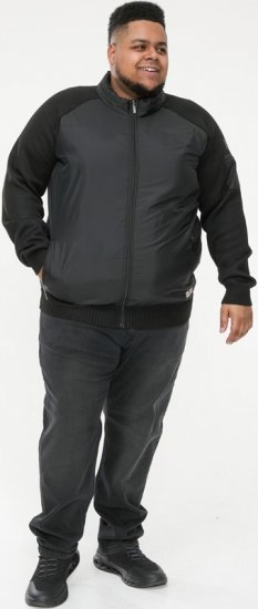 D555 MARSDEN Hybrid Knitted Jacket With Bonded Fleece Lining Black - Jassen - Grote Maten Herenjassen