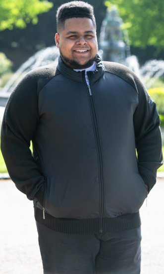 D555 MARSDEN Hybrid Knitted Jacket With Bonded Fleece Lining Black - Jassen - Grote Maten Herenjassen
