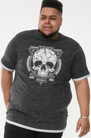D555 DARREN Skull Printed T-Shirt With Double Layer On Hem & Cuff Black Reno - T-shirts - Grote Maten T-shirts Heren