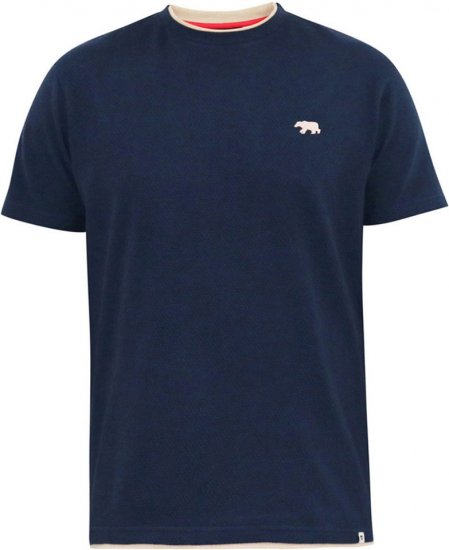 D555 SANDFORD Double Layer On Neck Ribs And Hem Waffle Textured T-Shirt Navy - T-shirts - Grote Maten T-shirts Heren