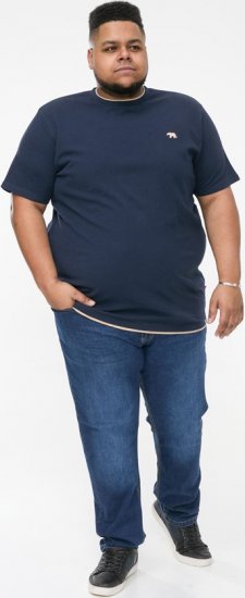 D555 SANDFORD Double Layer On Neck Ribs And Hem Waffle Textured T-Shirt Navy - T-shirts - Grote Maten T-shirts Heren