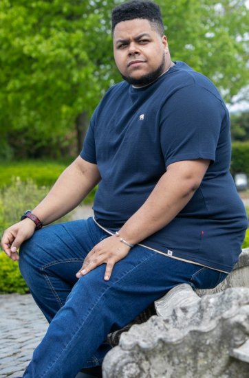 D555 SANDFORD Double Layer On Neck Ribs And Hem Waffle Textured T-Shirt Navy - T-shirts - Grote Maten T-shirts Heren