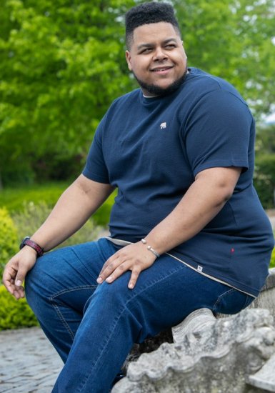 D555 SANDFORD Double Layer On Neck Ribs And Hem Waffle Textured T-Shirt Navy - T-shirts - Grote Maten T-shirts Heren