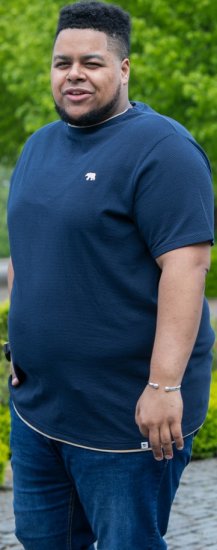 D555 SANDFORD Double Layer On Neck Ribs And Hem Waffle Textured T-Shirt Navy - T-shirts - Grote Maten T-shirts Heren