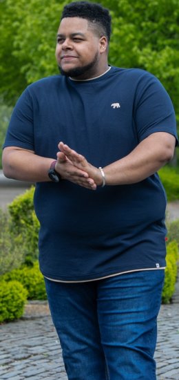 D555 SANDFORD Double Layer On Neck Ribs And Hem Waffle Textured T-Shirt Navy - T-shirts - Grote Maten T-shirts Heren