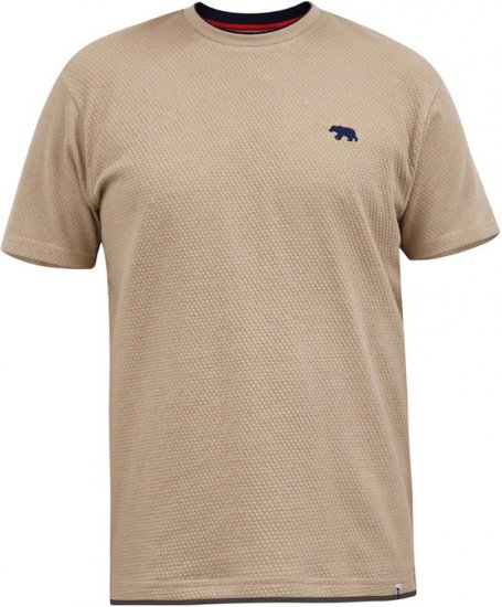 D555 SANDFORD Double Layer On Neck Ribs And Hem Waffle Textured T-Shirt Beige - T-shirts - Grote Maten T-shirts Heren