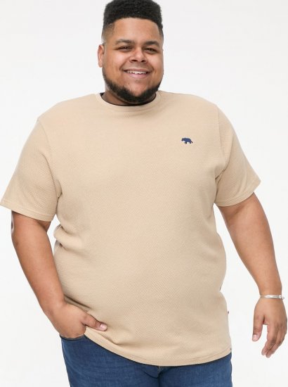 D555 SANDFORD Double Layer On Neck Ribs And Hem Waffle Textured T-Shirt Beige - T-shirts - Grote Maten T-shirts Heren
