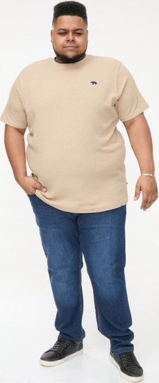 D555 SANDFORD Double Layer On Neck Ribs And Hem Waffle Textured T-Shirt Beige - T-shirts - Grote Maten T-shirts Heren