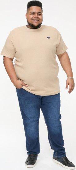 D555 SANDFORD Double Layer On Neck Ribs And Hem Waffle Textured T-Shirt Beige - T-shirts - Grote Maten T-shirts Heren