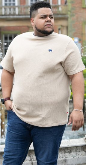 D555 SANDFORD Double Layer On Neck Ribs And Hem Waffle Textured T-Shirt Beige - T-shirts - Grote Maten T-shirts Heren
