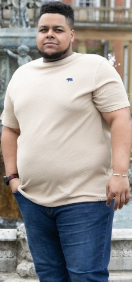 D555 SANDFORD Double Layer On Neck Ribs And Hem Waffle Textured T-Shirt Beige - T-shirts - Grote Maten T-shirts Heren