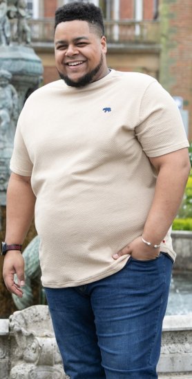 D555 SANDFORD Double Layer On Neck Ribs And Hem Waffle Textured T-Shirt Beige - T-shirts - Grote Maten T-shirts Heren