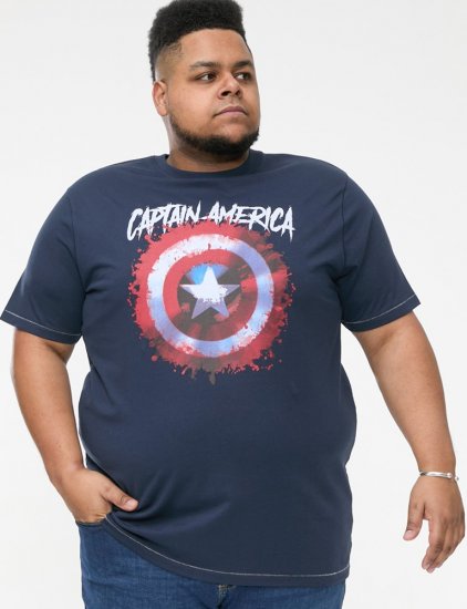 D555 ROGERS Official Captain America Printed T-Shirt Dark Navy - T-shirts - Grote Maten T-shirts Heren