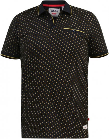 D555 RAUL AOP Jersey Polo With Jacquard Collar, Ribs And Chest Pocket Black - Polo shirts - Grote Maten Poloshirts Heren