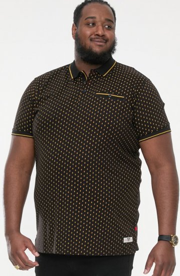 D555 RAUL AOP Jersey Polo With Jacquard Collar, Ribs And Chest Pocket Black - Polo shirts - Grote Maten Poloshirts Heren