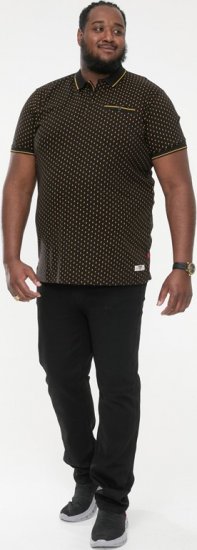 D555 RAUL AOP Jersey Polo With Jacquard Collar, Ribs And Chest Pocket Black - Polo shirts - Grote Maten Poloshirts Heren