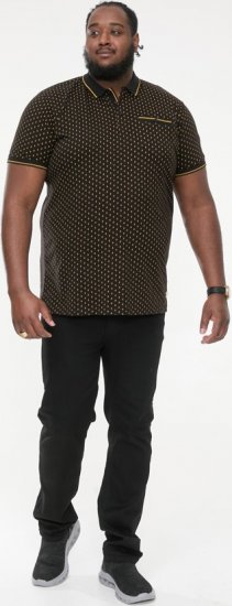D555 RAUL AOP Jersey Polo With Jacquard Collar, Ribs And Chest Pocket Black - Polo shirts - Grote Maten Poloshirts Heren