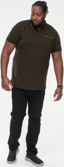 D555 RAUL AOP Jersey Polo With Jacquard Collar, Ribs And Chest Pocket Black - Polo shirts - Grote Maten Poloshirts Heren