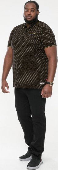 D555 RAUL AOP Jersey Polo With Jacquard Collar, Ribs And Chest Pocket Black - Polo shirts - Grote Maten Poloshirts Heren