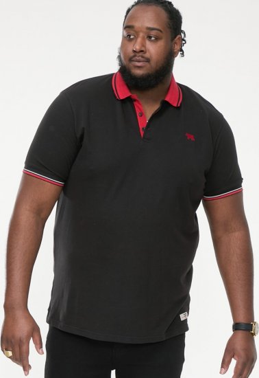 D555 CHESTER Pique Polo With Red Collar With Tipping Detail And Chest Embroidery Black - Polo shirts - Grote Maten Poloshirts Heren