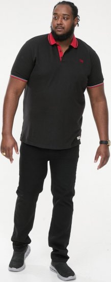 D555 CHESTER Pique Polo With Red Collar With Tipping Detail And Chest Embroidery Black - Polo shirts - Grote Maten Poloshirts Heren