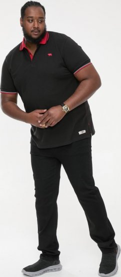 D555 CHESTER Pique Polo With Red Collar With Tipping Detail And Chest Embroidery Black - Polo shirts - Grote Maten Poloshirts Heren