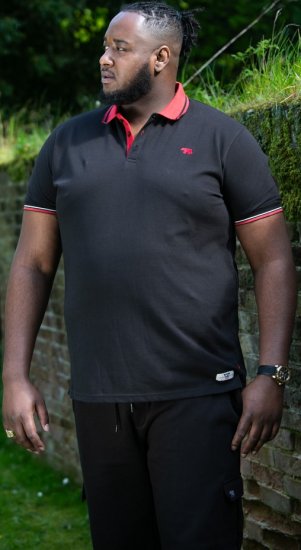 D555 CHESTER Pique Polo With Red Collar With Tipping Detail And Chest Embroidery Black - Polo shirts - Grote Maten Poloshirts Heren