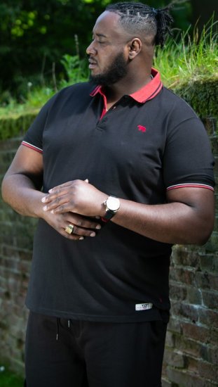 D555 CHESTER Pique Polo With Red Collar With Tipping Detail And Chest Embroidery Black - Polo shirts - Grote Maten Poloshirts Heren